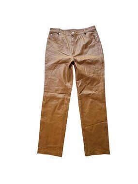 Vintage Newport News Leather Pants Tan Brown Straight Leg High Rise 1990s